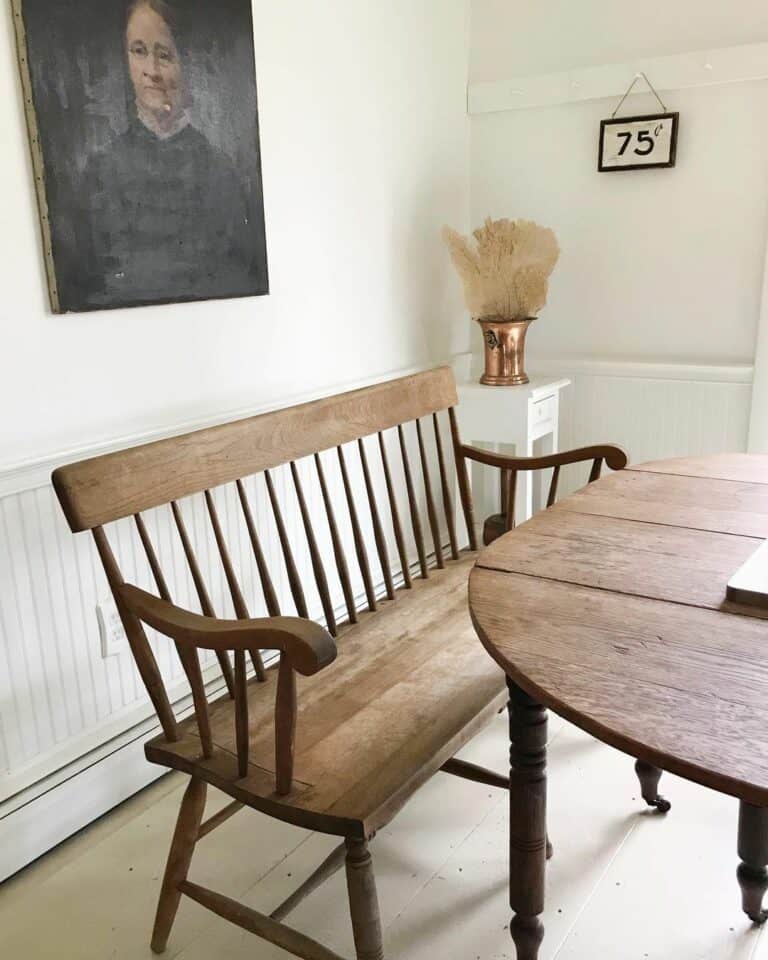 Dining Bench with Back Beside Wood Table