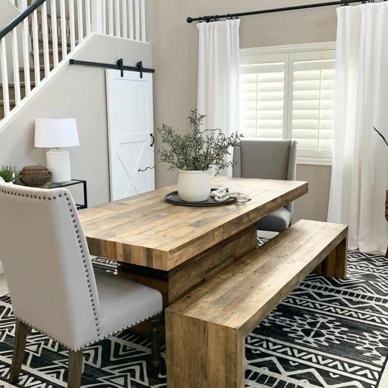 Dining Room with White Sliding Barn Door