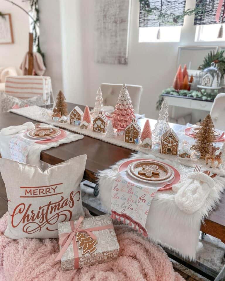 Dining Room with White and Pink Christmas Décor