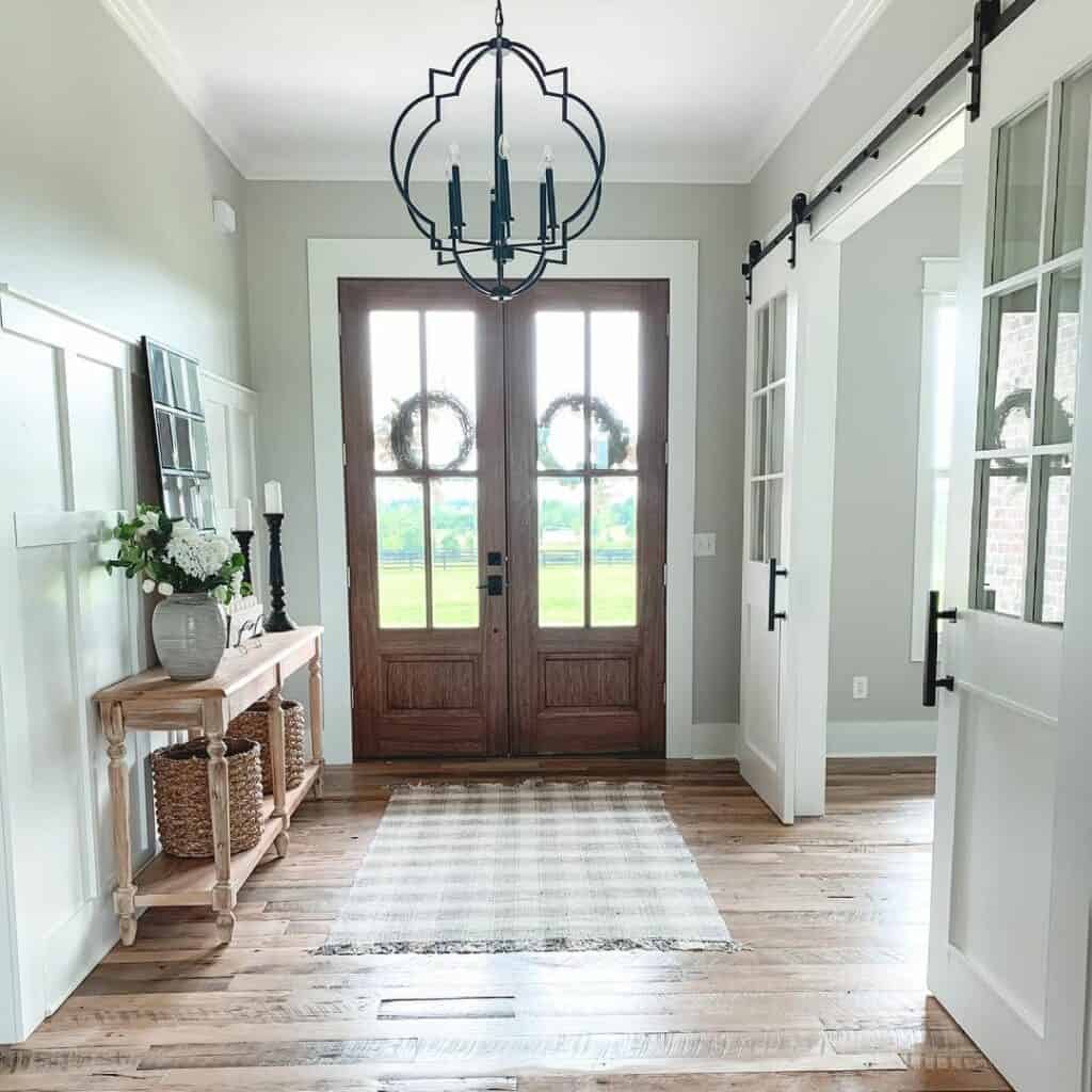 Double French Door Entryway with Wood Consul Table