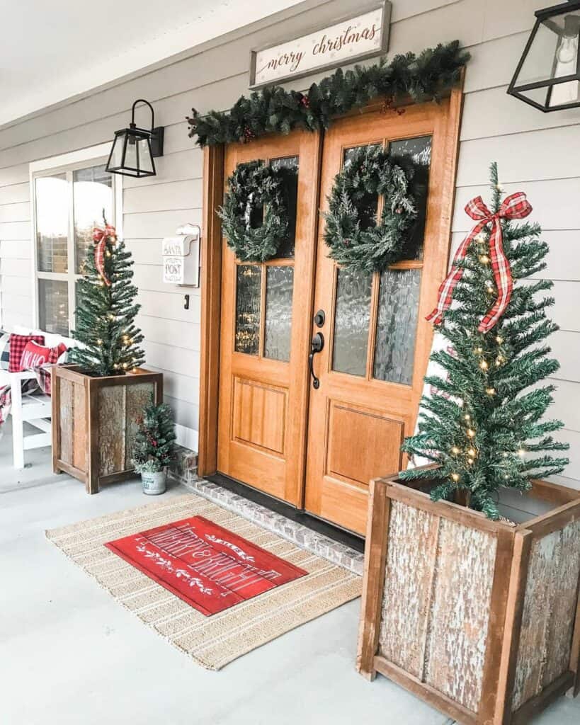 Double Front Door With Winter Decorations Soul & Lane