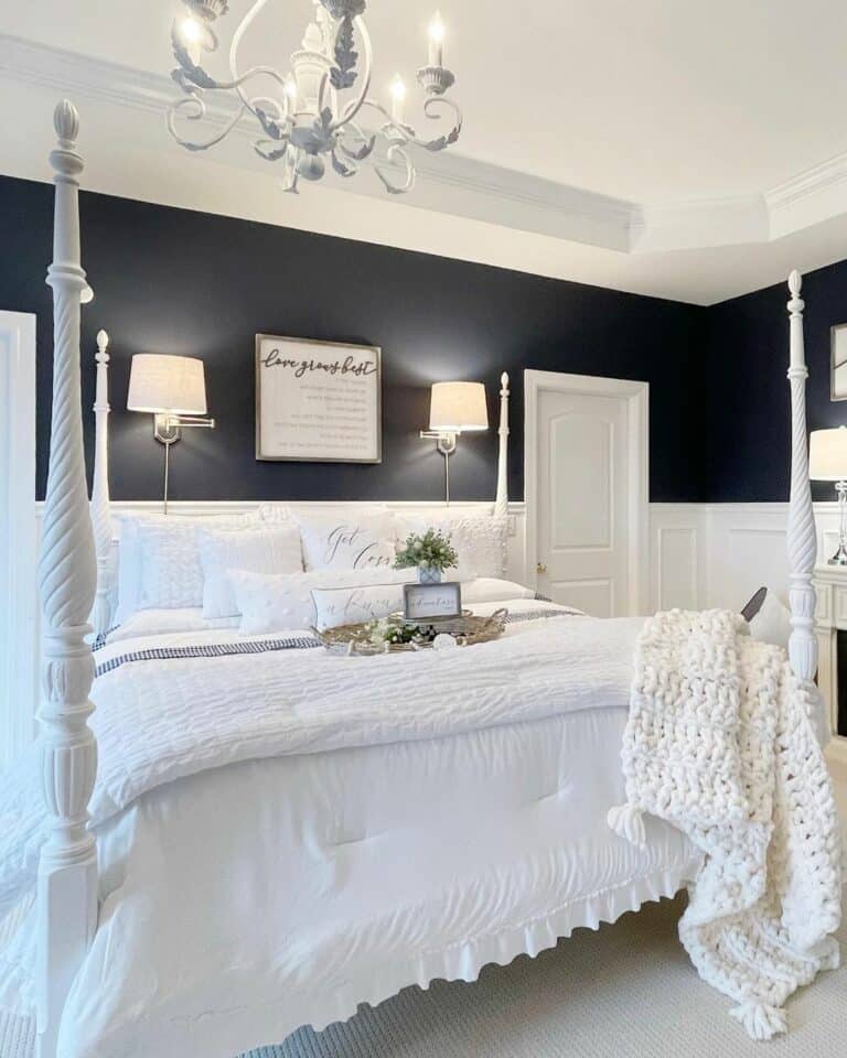 Dramatic Black Walls With White Chair Rail Molding