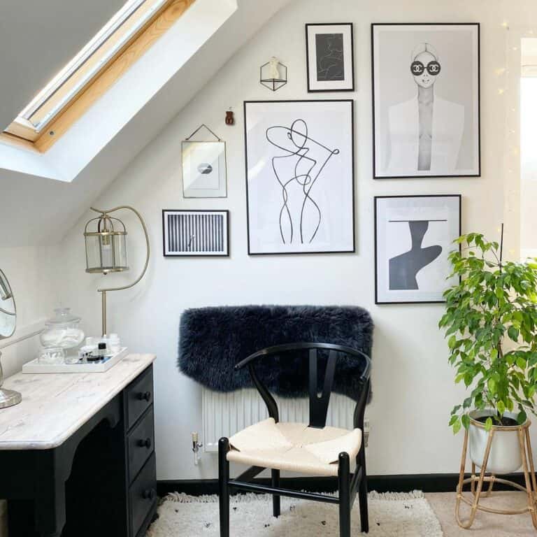 Dressing Room with Black Frame Art Gallery Wall