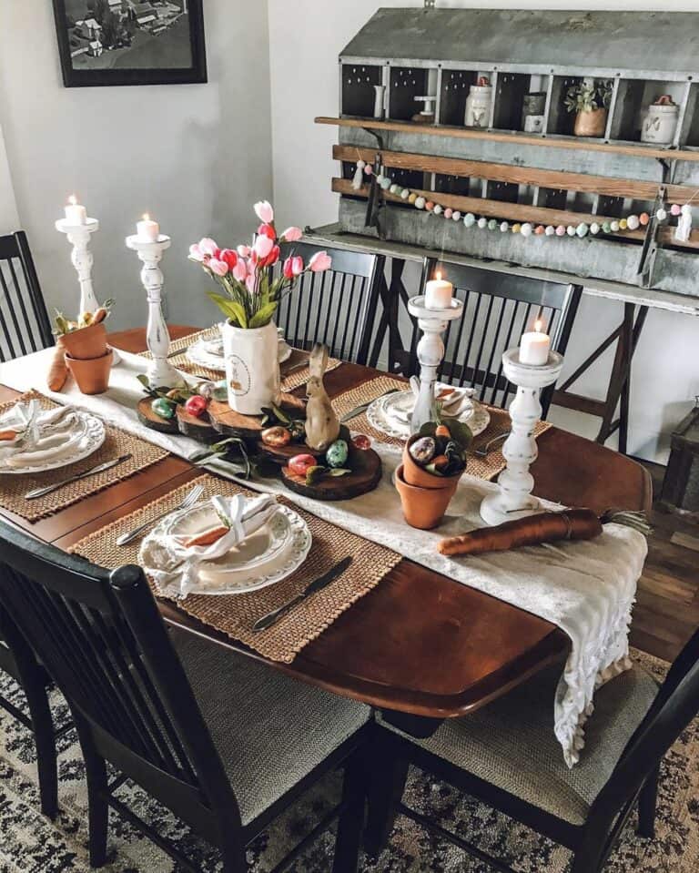 Easter Bunny Décor in Rustic Dining Room