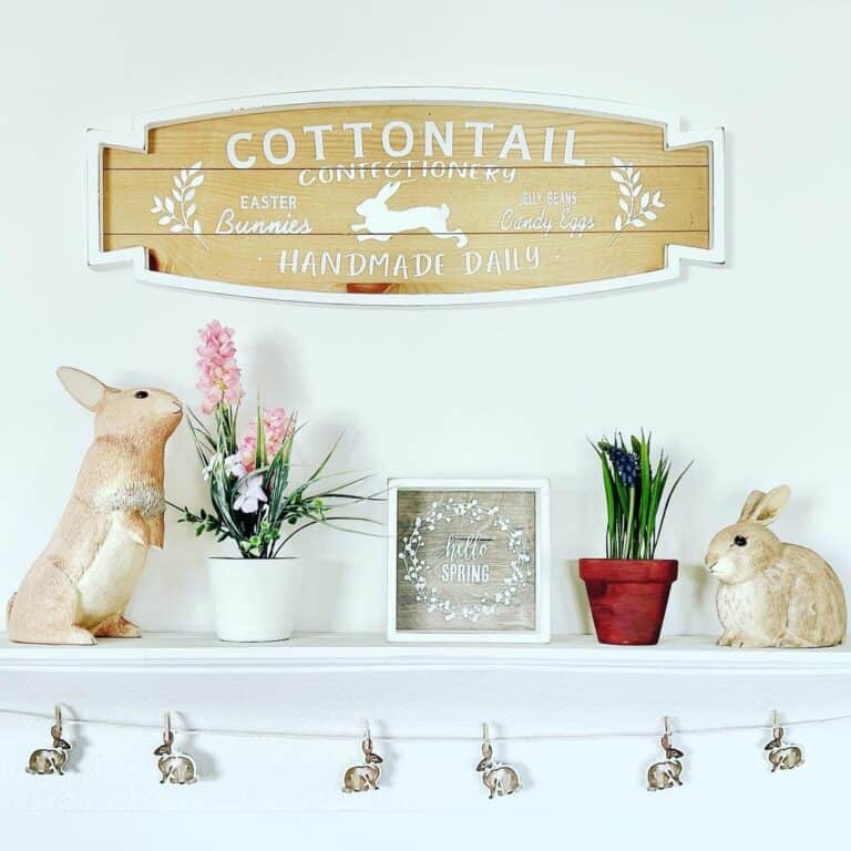 Easter Bunny Decorations on a White Mantel