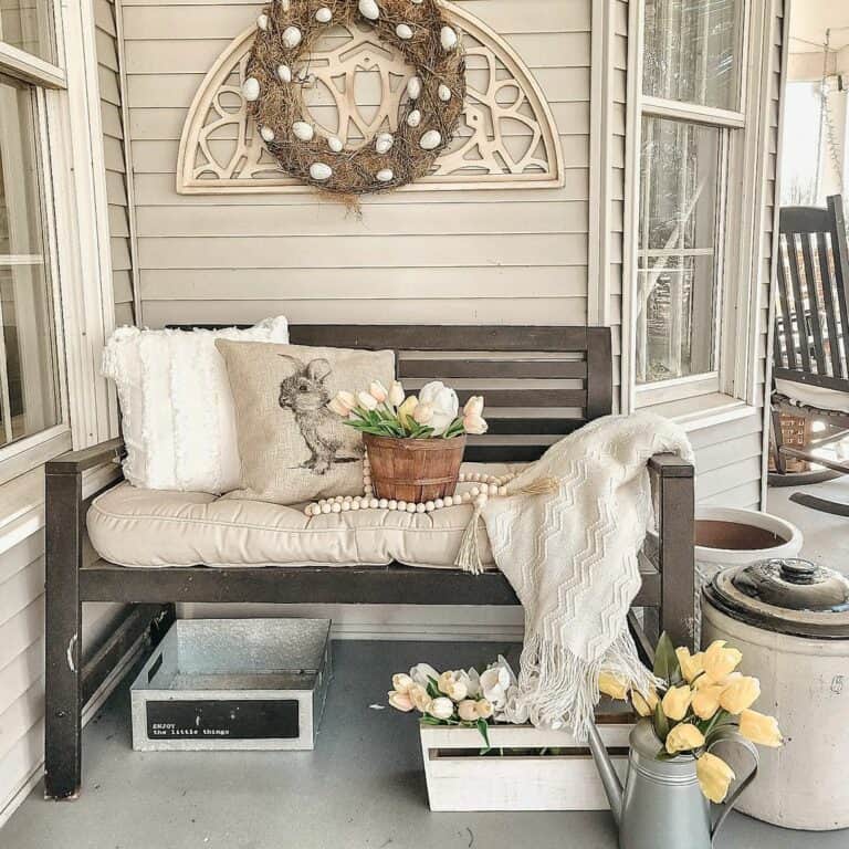 Easter Décor Porch with Cozy Bench
