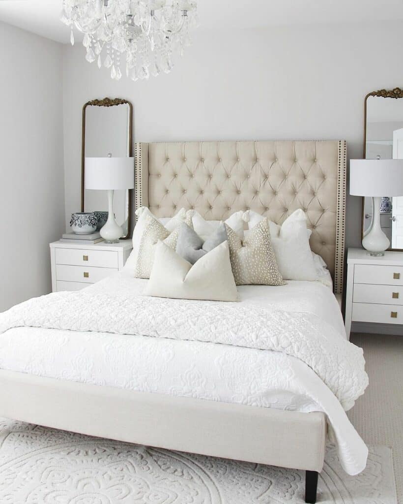 Embellished Bronze Bedroom Mirrors Behind Nightstands