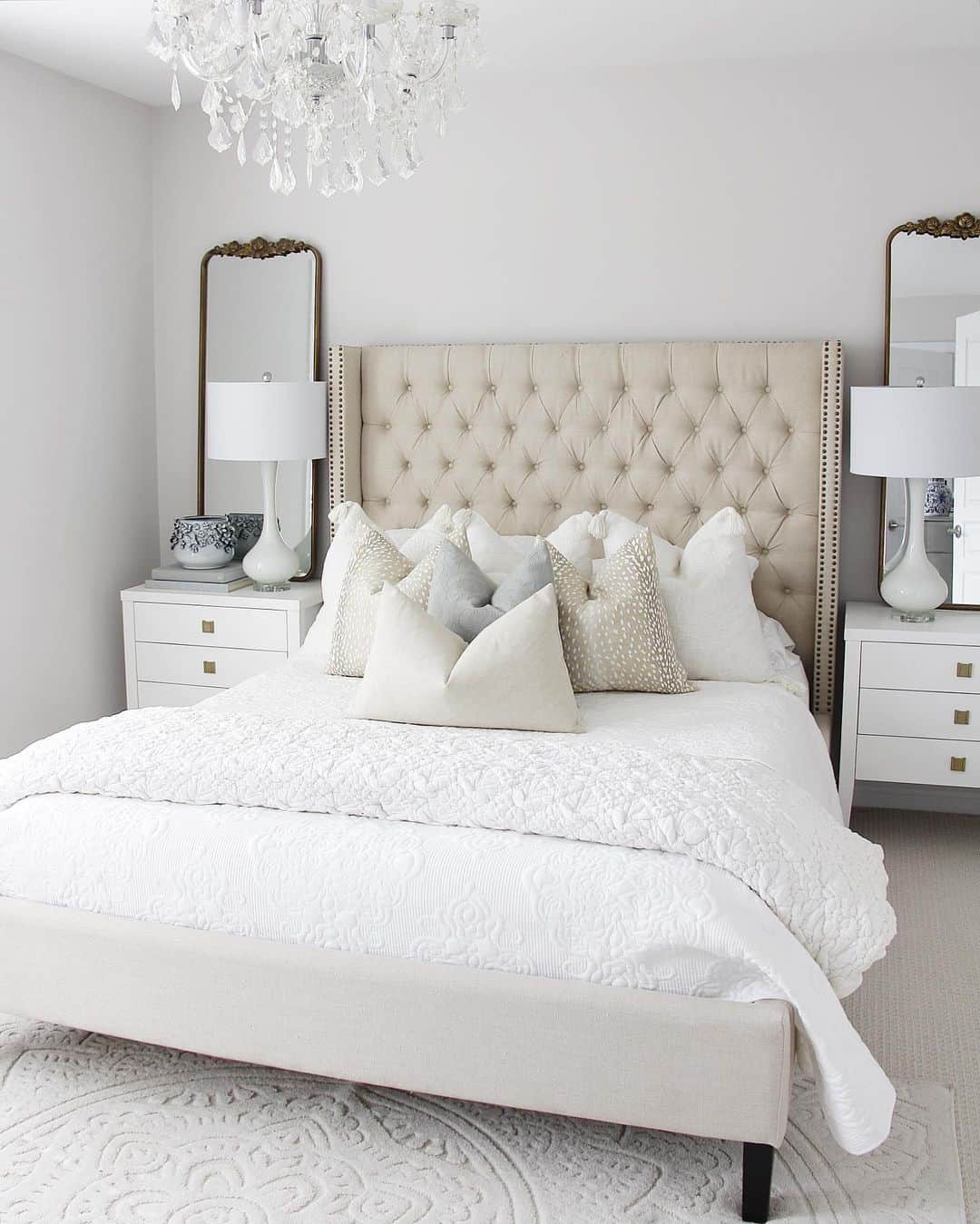 Embellished Bronze Bedroom Mirrors Behind Nightstands - Soul & Lane