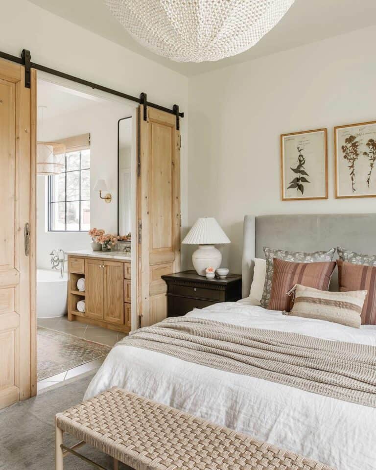 Ensuite Bathroom with Light Wood Sliding Double Doors Soul & Lane