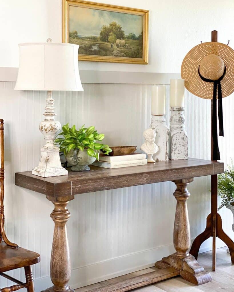 Entryway Wall with Light Grey Beadboard Paneling