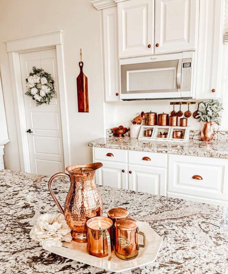 Exquisite Copper Kitchen Collection on Marble Countertop