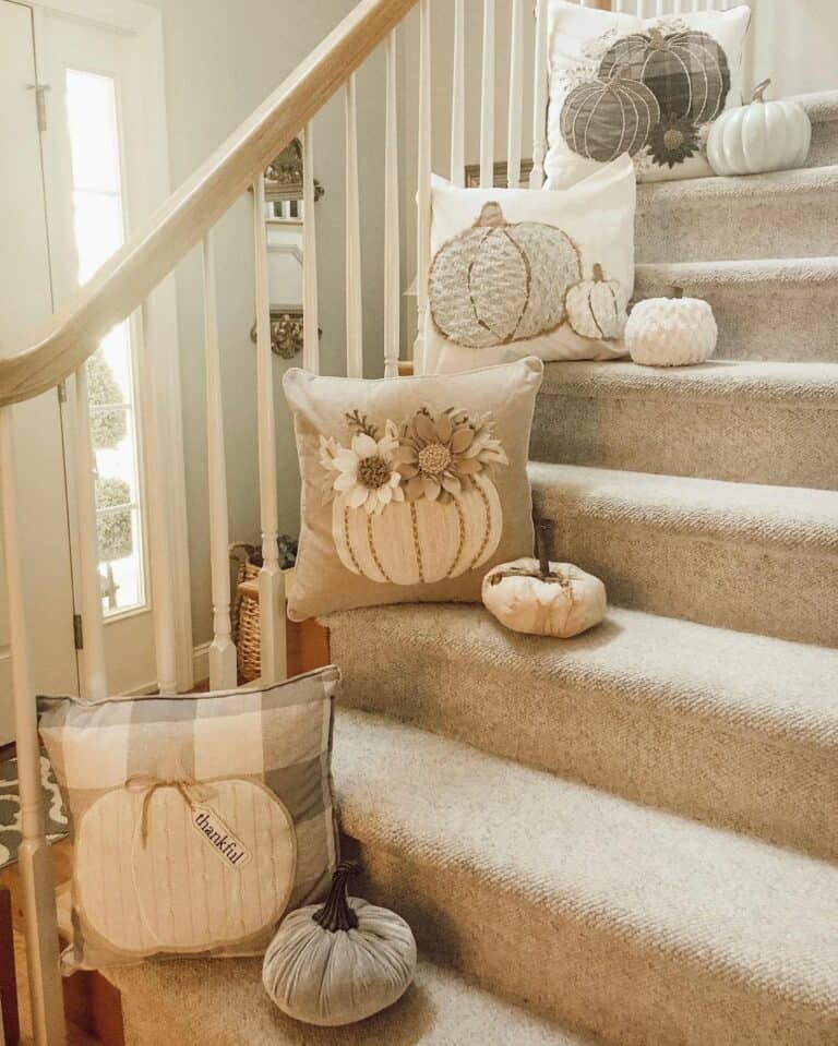 Fall Décor Placed on Carpeted Steps