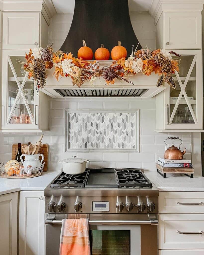 Fall Decorations Displayed in White Kitchen