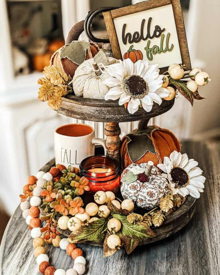 Fall Decorations with Neutral Colors and Sign