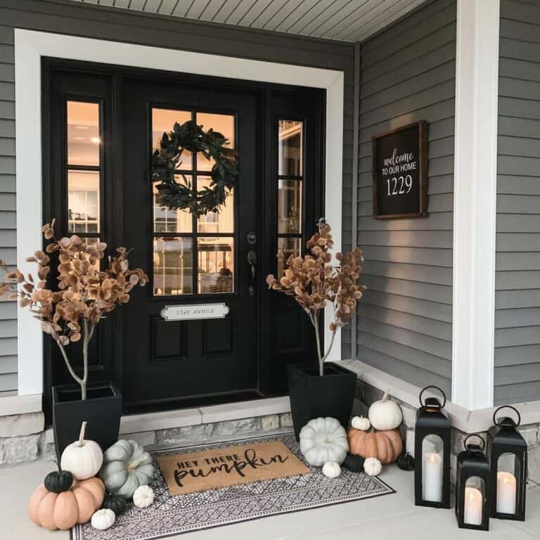 Fall Touches on Dark Gray Front Porch