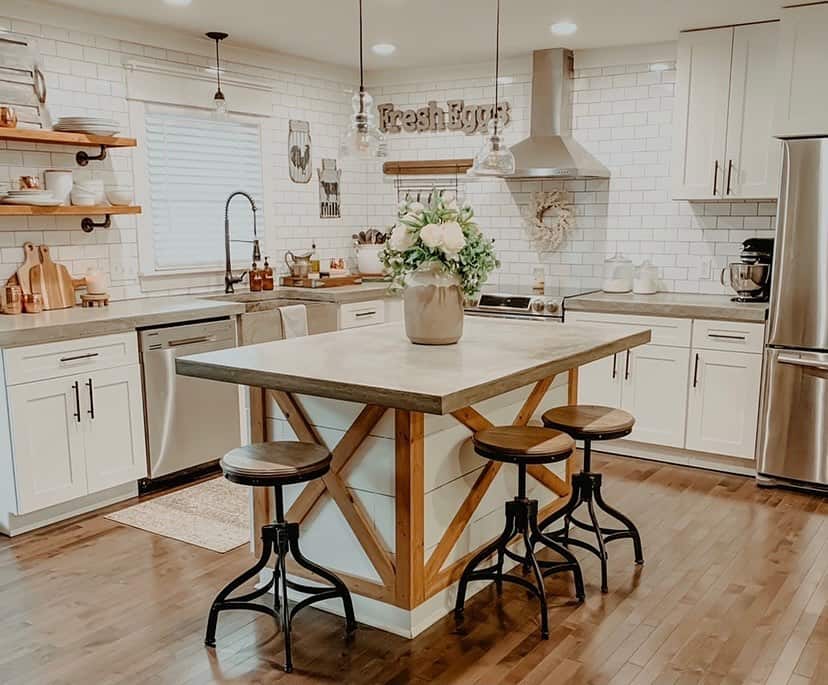 Farmhouse Accents on Wooden Kitchen Island