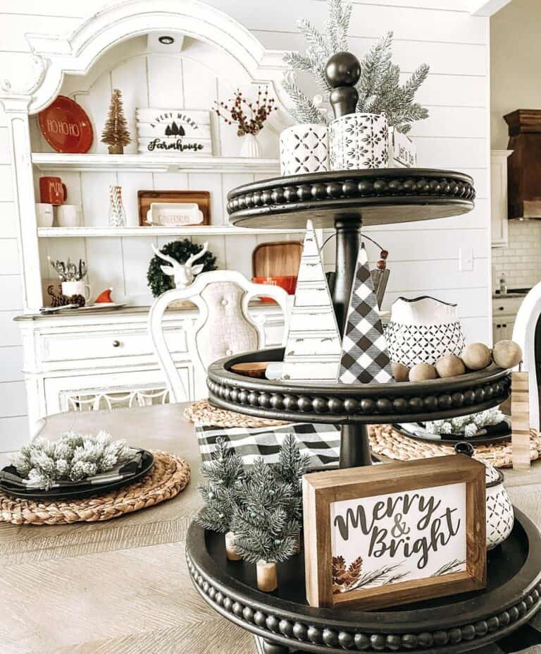 Farmhouse Buffalo Plaid Christmas Tiered Tray