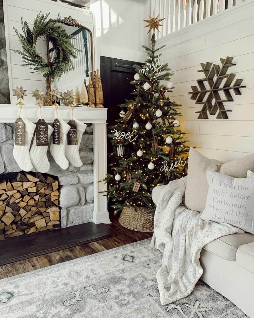 Farmhouse Christmas Tree with White Ornaments - Soul & Lane