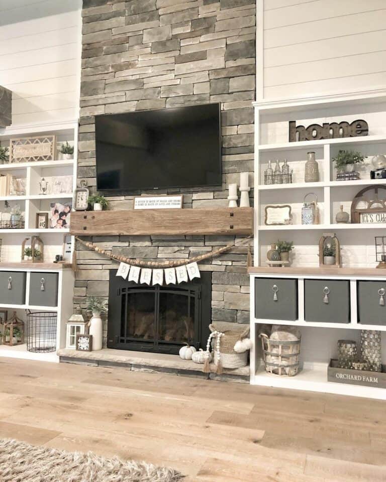 Farmhouse Gray Stone Fireplace