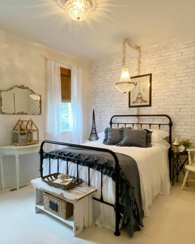 Faux Brick Wallpaper in a French Countryside Bedroom