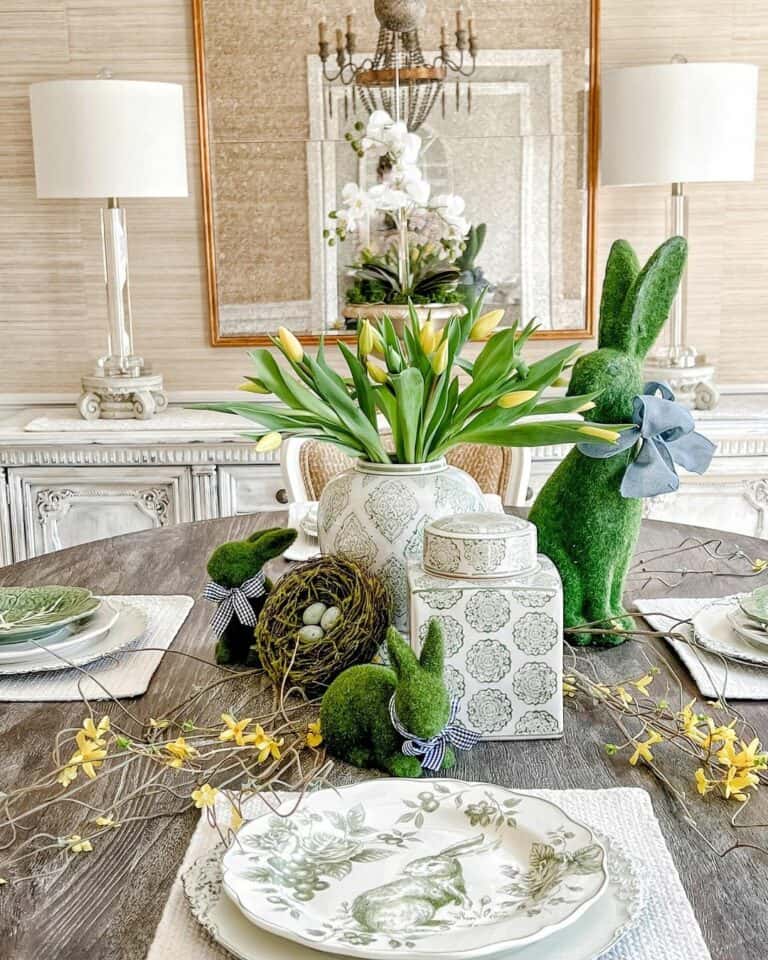 Faux Moss Bunny Décor for Dining Table