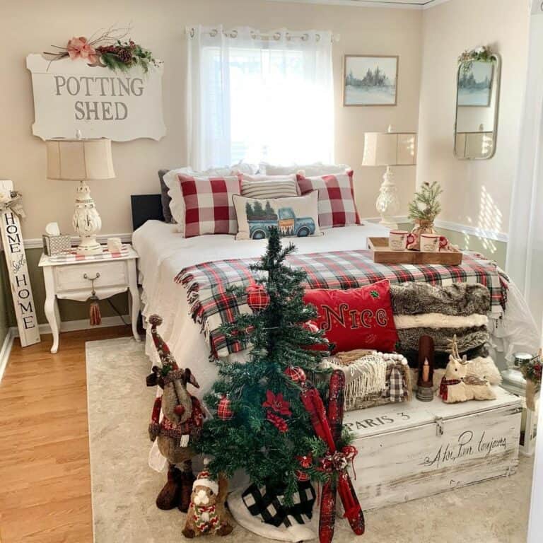 Festive Bedroom with Red and White Décor