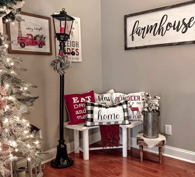 Festive Corner with Cushioned Bench and Lampost