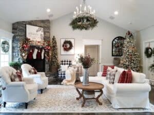 Festive Fireplace with Tall Wall Décor