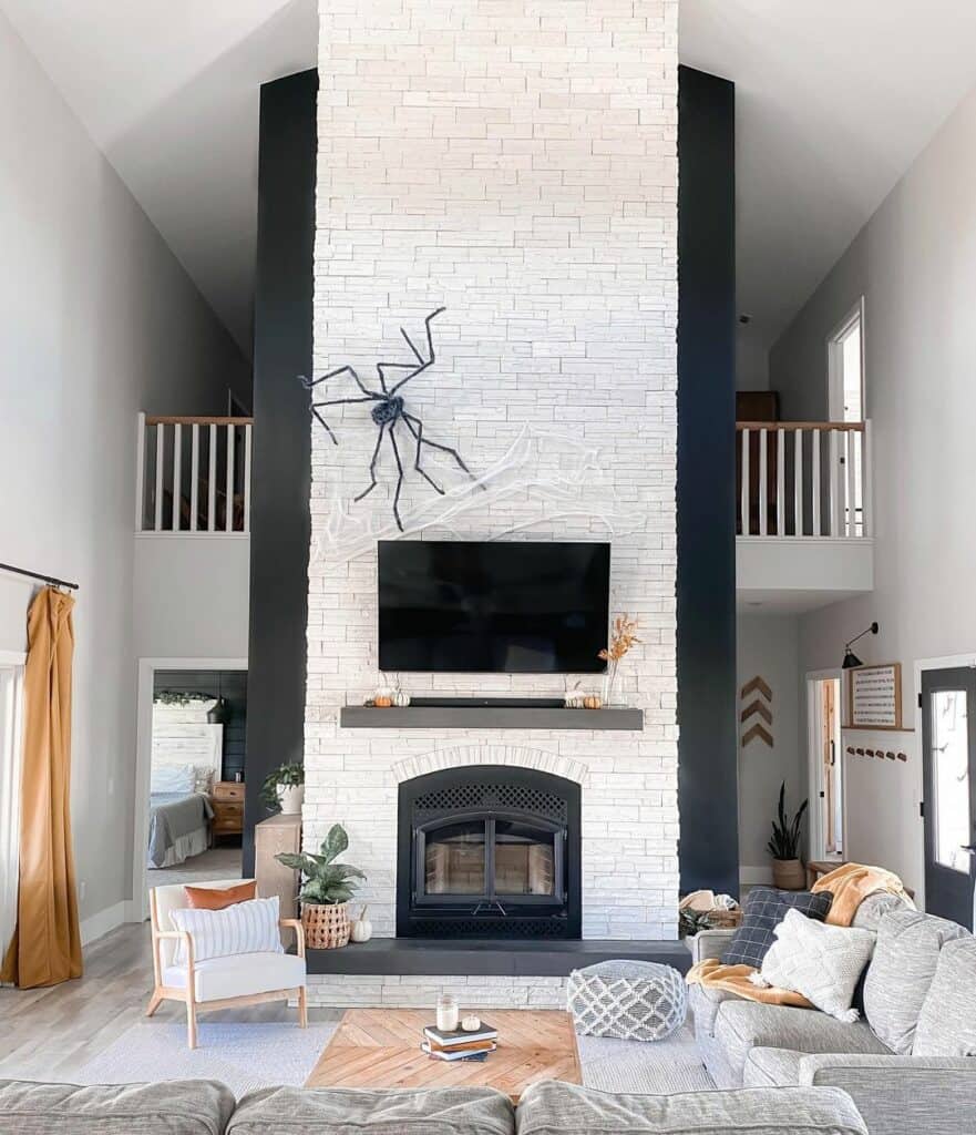 Fireplace with Spider Web Halloween Decor