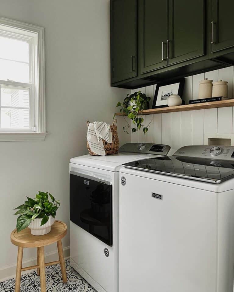 Floating Shelf in Laundry Room with Shiplap