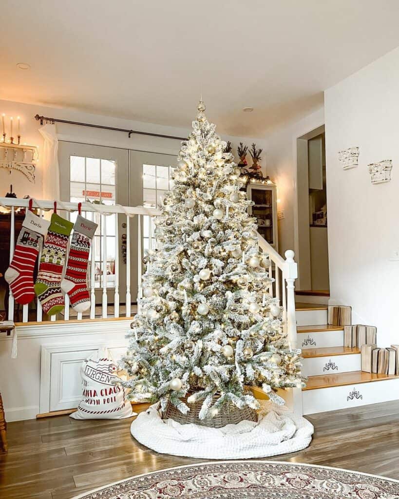 Flocked Christmas Tree with Rattan Tree Collar Soul & Lane