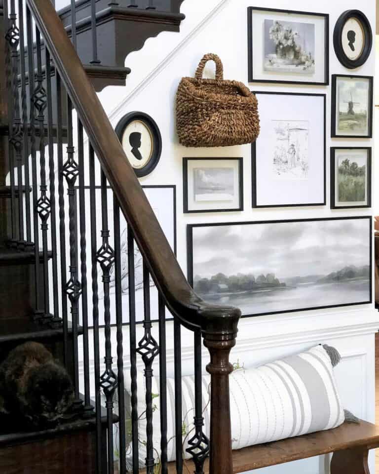 Framed Art Displayed on Staircase Wall