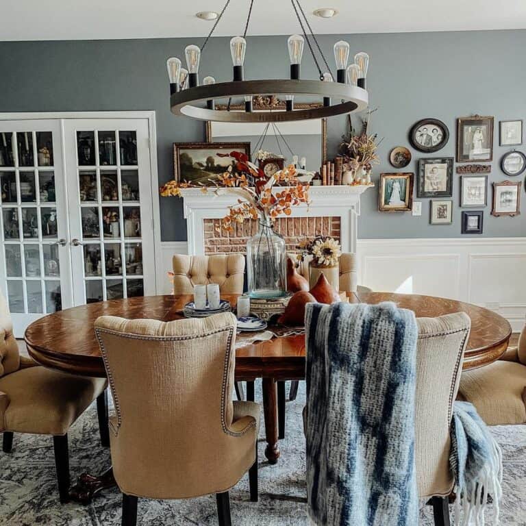 French Door Dining Room with Farmhouse Chandelier