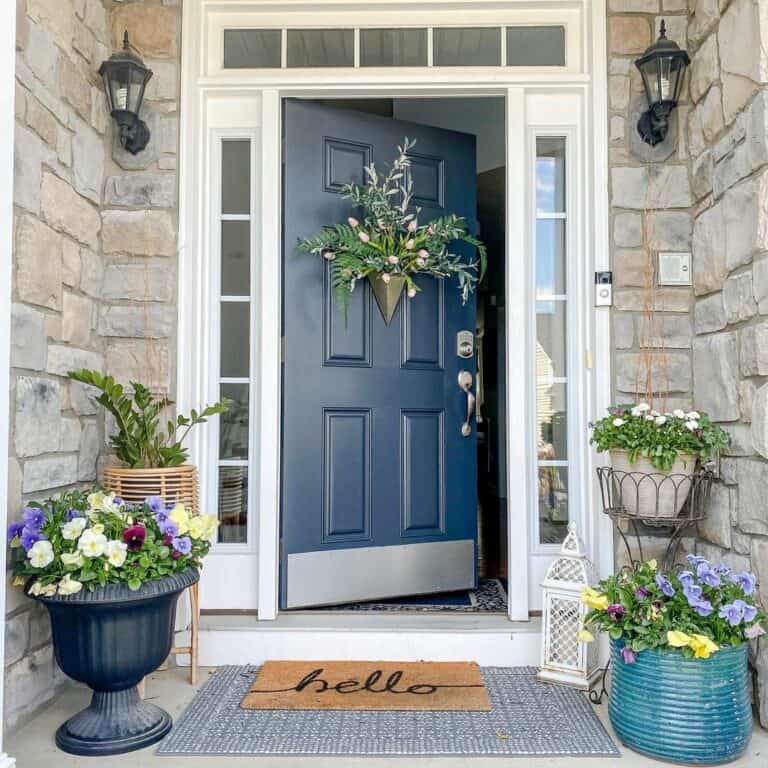 Front Door with White Transom Window