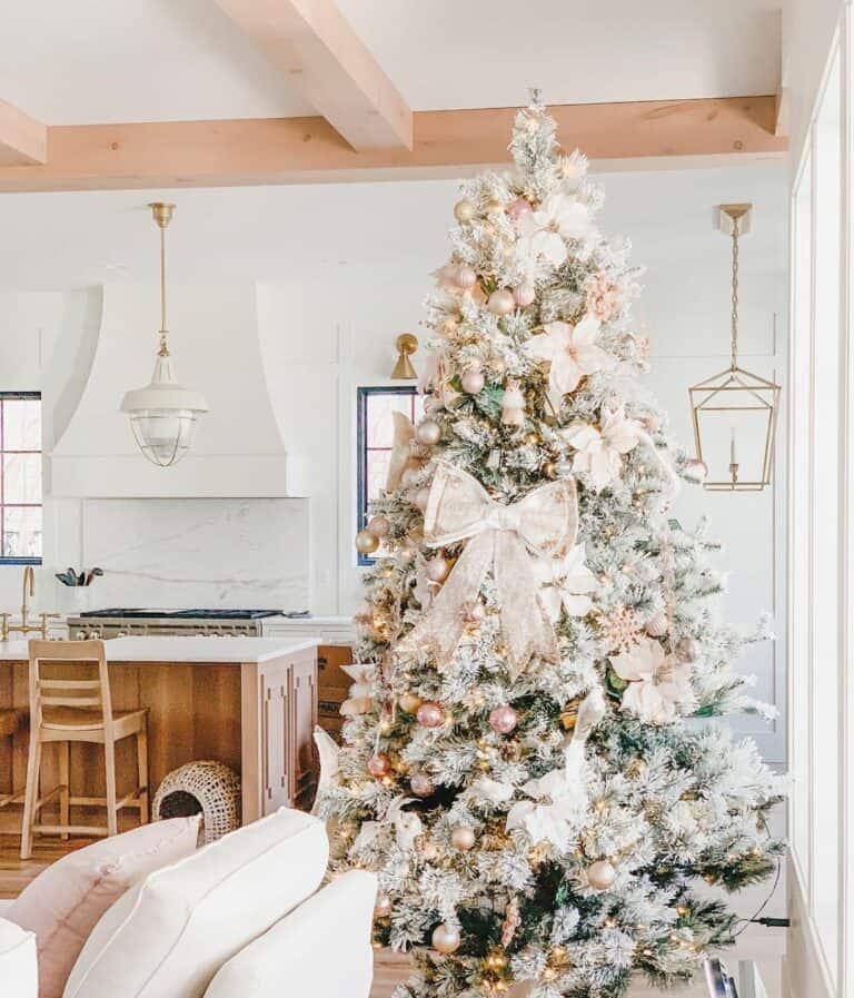 Frosted Christmas Tree with Light Pink Ornaments