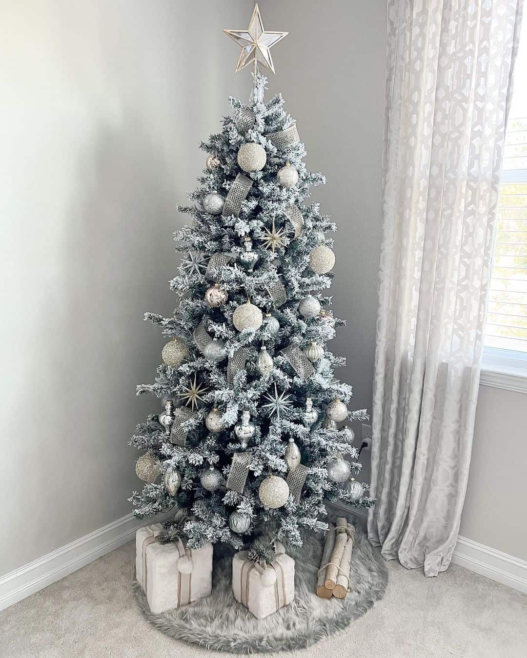 Frosted Christmas Tree with Metallic Silver Decorations - Soul & Lane