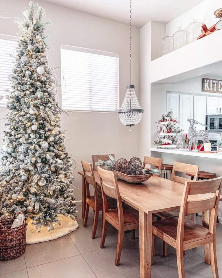 Frosted Christmas Tree with White Fur Tree Skirt