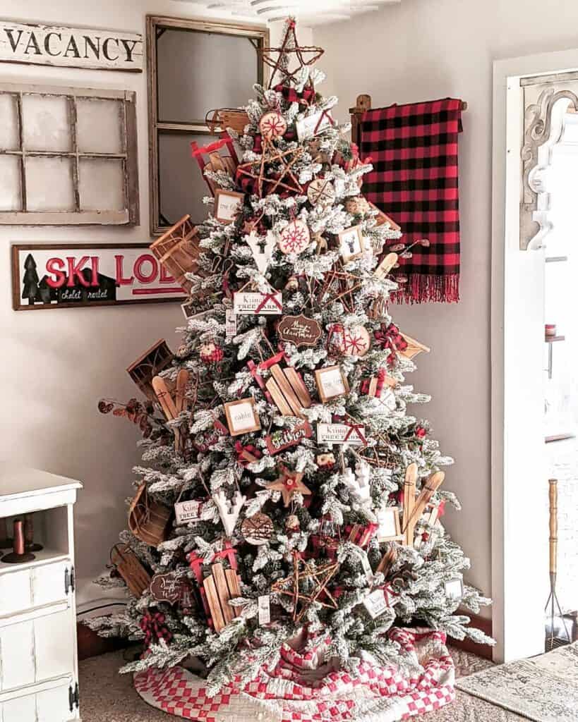 Frosted Christmas Tree with Wood Ornaments Soul & Lane