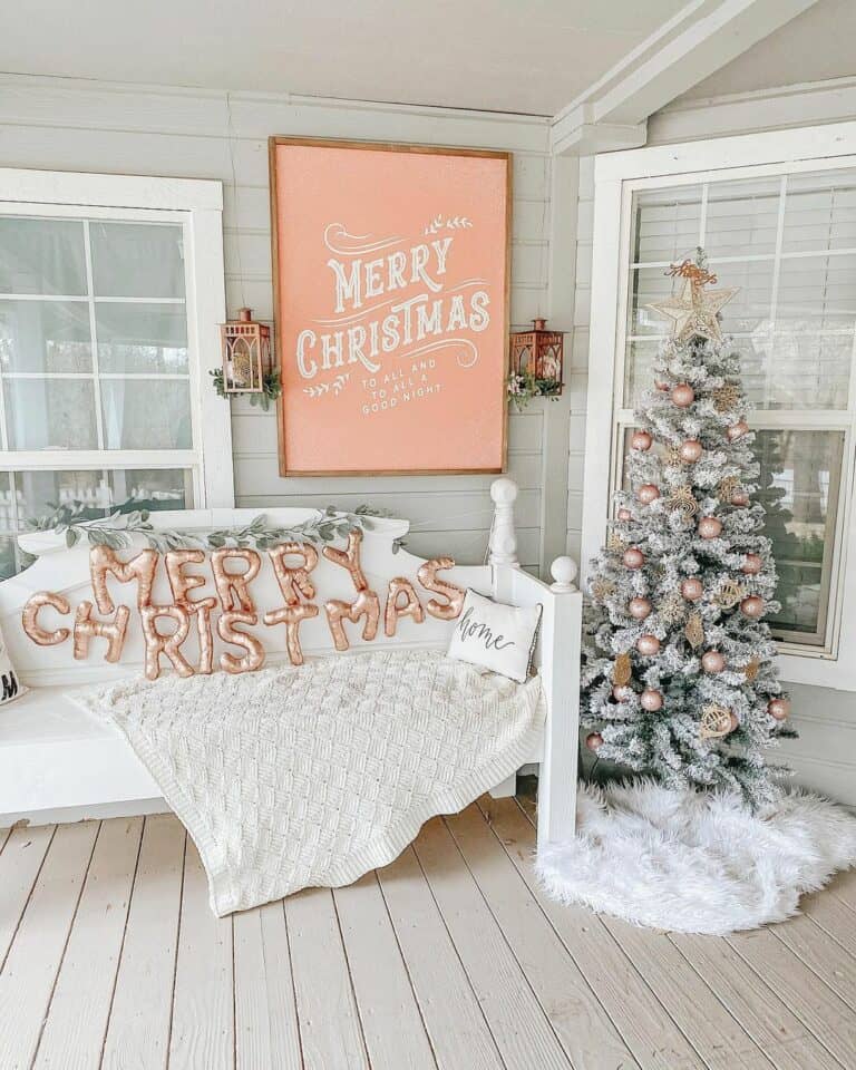Frosted Coral and Blush Christmas Porch