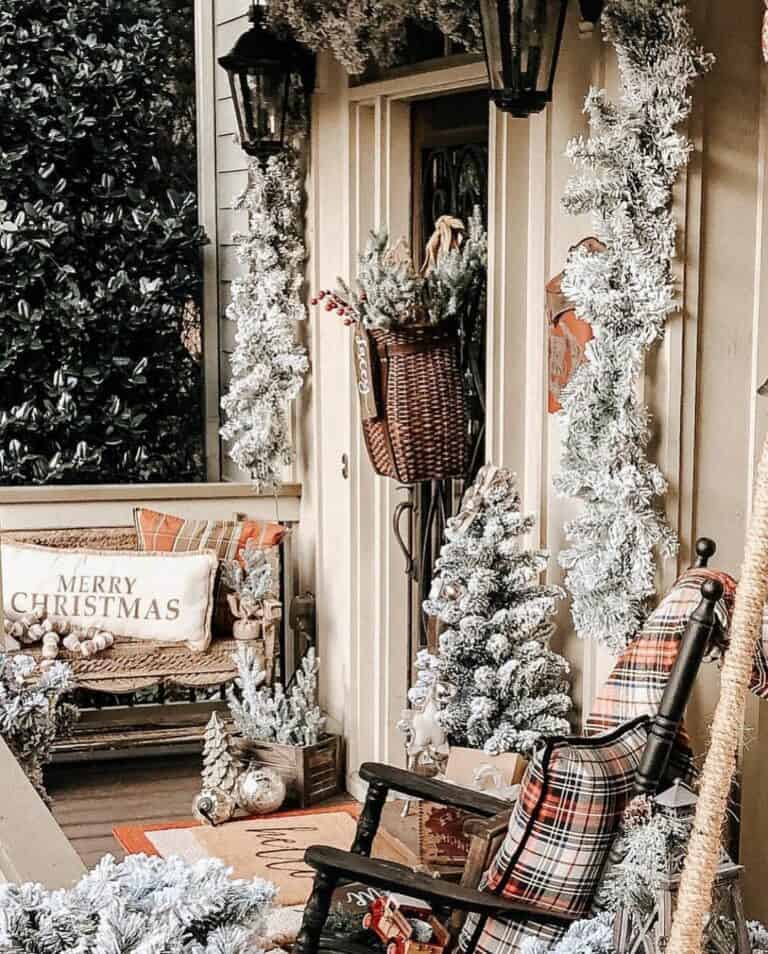 Frosted Plaid Christmas Porch Décor
