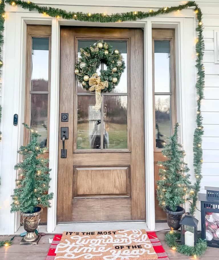 Garland Decorated Stained Wood Door