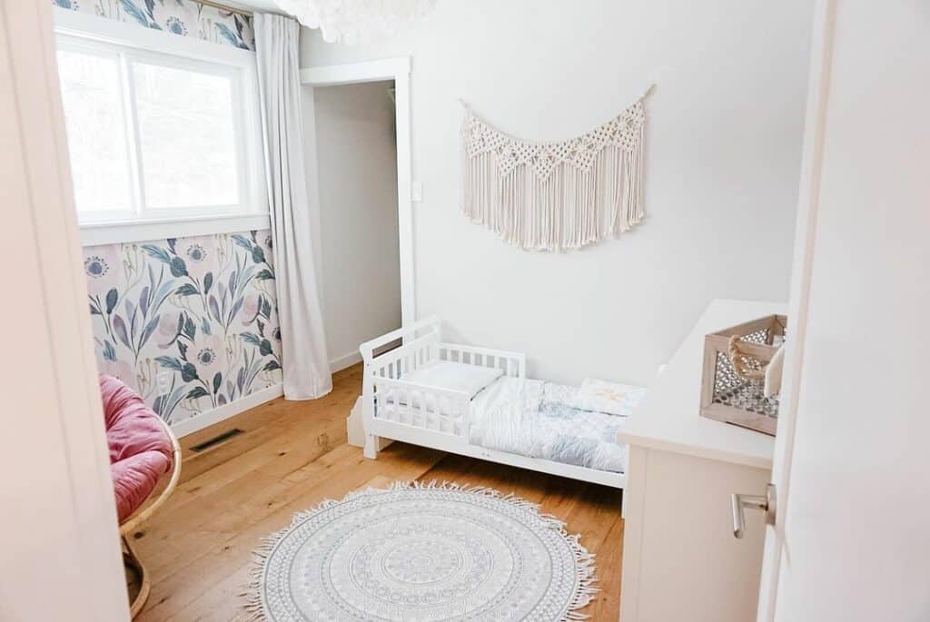 Girl's Bedroom with Floral Wallpaper