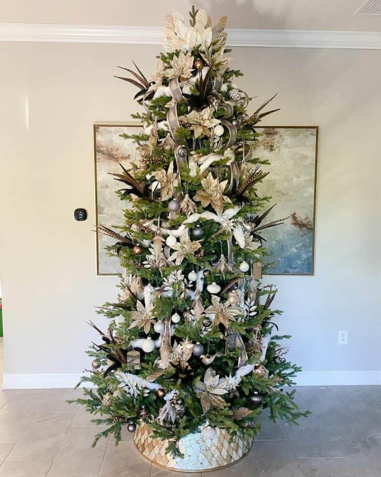 Glamorous Farmhouse Christmas Tree with Gold Base