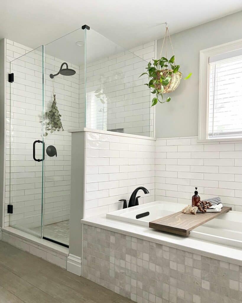 Glass Door Shower with Two-Level Curb