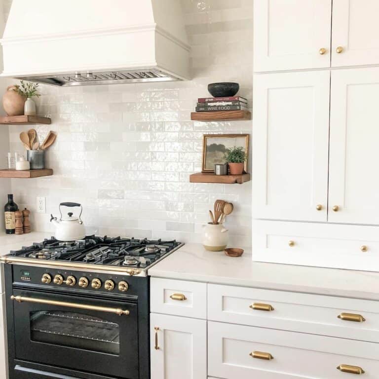 Gold Accents and White Stove Backsplash Soul & Lane