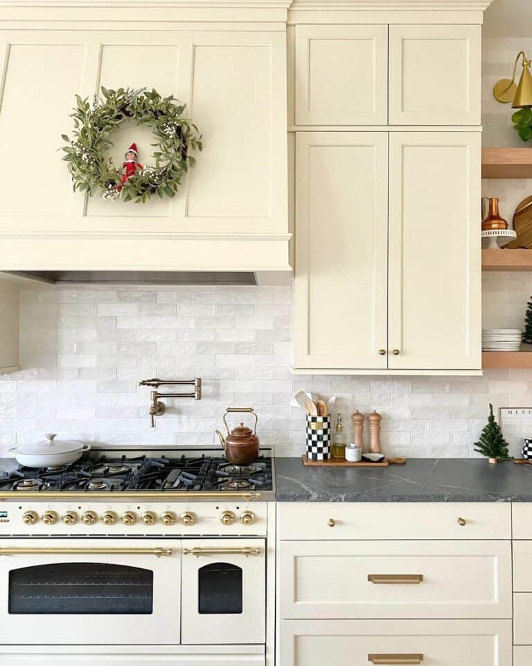 Gold Kitchen Hardware Enriches Cream-Colored Cabinets