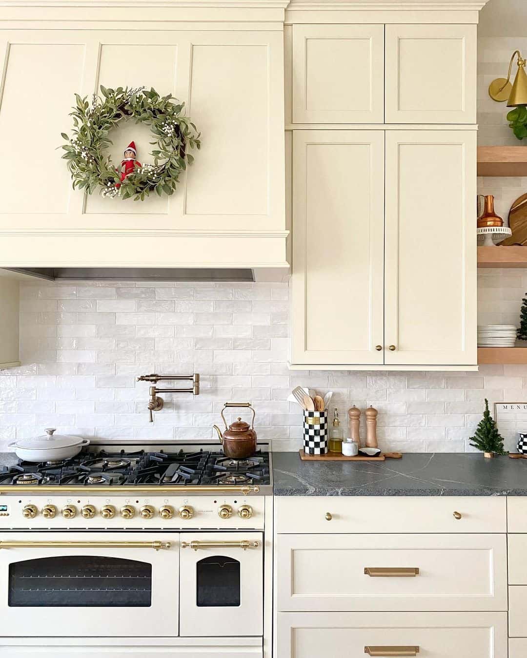 Gold Kitchen Hardware Enriches Cream Colored Cabinets Soul And Lane