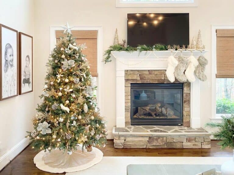 Gold and White Holiday TV Fireplace Wall Ideas