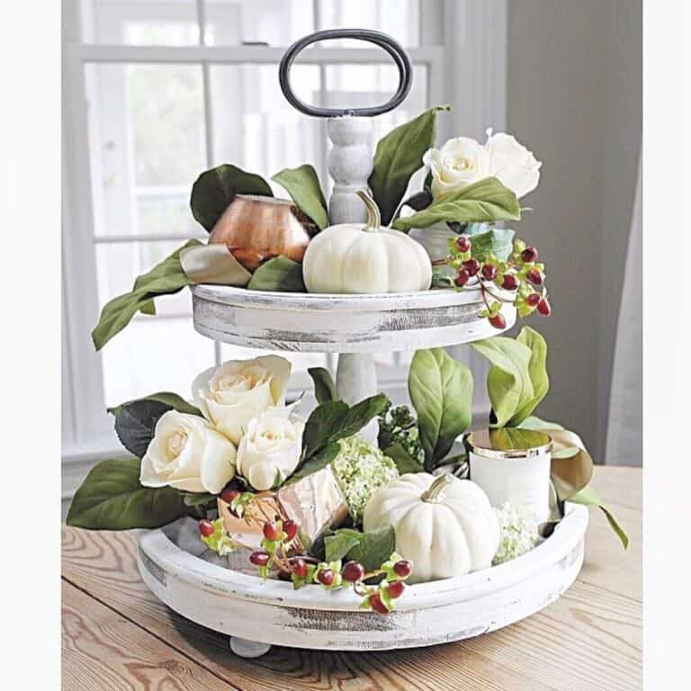 Gorgeous Cottage Florals on Tiered Tray Centerpiece