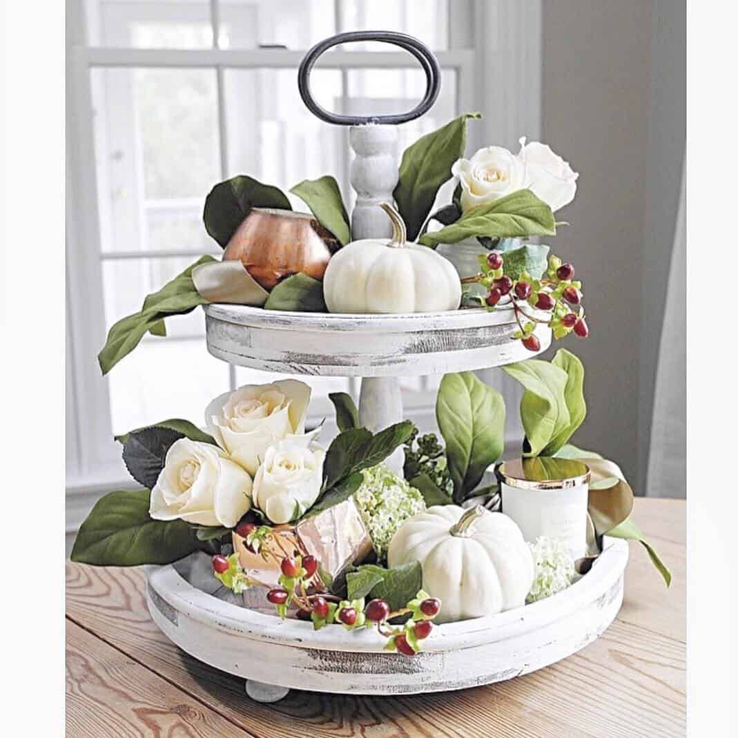 Cottage Florals on Tiered Tray Centerpiece Soul & Lane